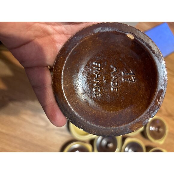 Rare Set Of Vtg Artisan crocks & Plates Brown & tan drip Clay MCM Pull Handles - Picture 6 of 11